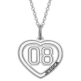 Sterling Silver Personalized Name and Number Heart Necklace