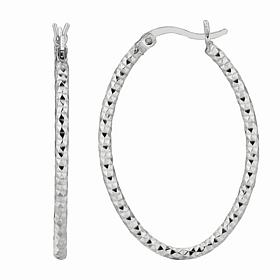 Sterling Silver Polished and Diamond-Cut Oval Hoop Earrings - 3/4"