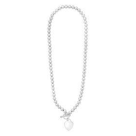 Sterling Silver Polished Heart Beaded Necklace with Toggle Clasp