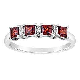 Sterling Silver Princess-Cut Gemstone and Diamond Accent Band Ring