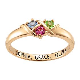 Sterling Silver Round Birthstone Crystal Band Ring - 3 Stones