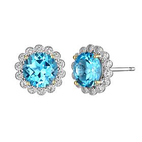 Sterling Silver Swiss Blue Topaz and Created White Sapphire Earrings