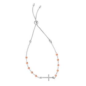 Sterling Silver Two-Tone Polished Cross Adjustable Bolo Bracelet