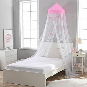 Sweetheart Round Collapsible Pink Heart Hoop Sheer Mosquito Bed Canopy