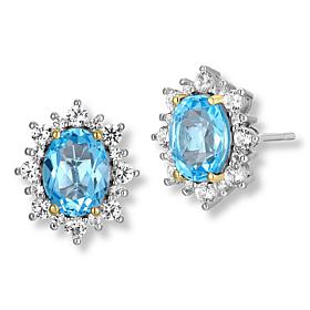 Swiss Blue Topaz and Created White Sapphire Oval Halo Stud Earrings