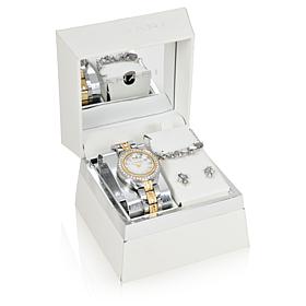 Tahari Two-Tone Women's Crystal Watch and Jewelry Set