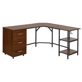Techni Mobili L-Shape Home Office Desk with Storage, Gold