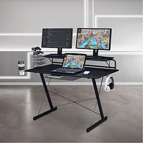 Techni Sport TS-200 Carbon Computer Gaming Desk with Shelving