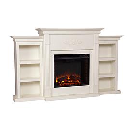 Tennyson Electric Fireplace with Bookcases - Ivory