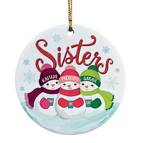 Three Snow Sisters Personalized Ceramic Round Ornament