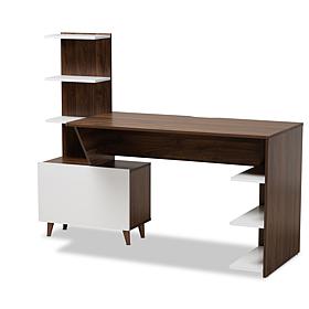 Tobias Two-Tone Wood Storage Computer Desk with Shelves