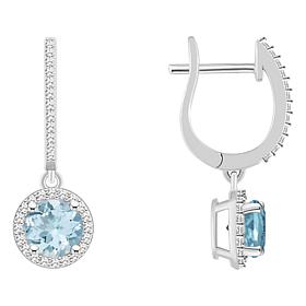 Top Choice Gems 6mm Aqua and Diamond Hugger Hoop Dangle Earrings