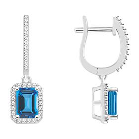 Top Choice Gems 7x5mm Emerald-Cut Gem and Diamond Dangle Earrings