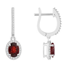 Top Choice Gems  7x5mm Gem and Diamond Hugger Hoop Dangle Earrings