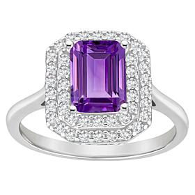 Top Choice Gems 8x6mm Emerald-Cut Gem and White Topaz Double Halo Ring