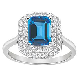 Top Choice Gems 8x6mm Emerald-Cut Gem and White Topaz Double Halo Ring
