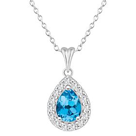 Top Choice Gems 8x6mm Pear Gem and White Topaz Pendant with Chain