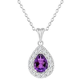 Top Choice Gems 8x6mm Pear Gem and White Topaz Pendant with Chain