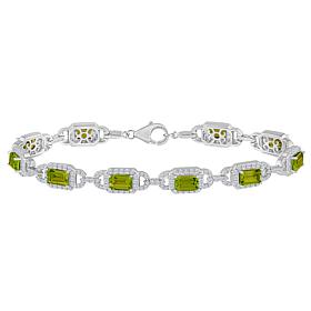 Top Choice Gems Gem and White Topaz 6x4mm Emerald-Cut Halo Bracelet