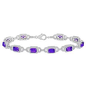 Top Choice Gems Gem and White Topaz 6x4mm Emerald-Cut Halo Bracelet