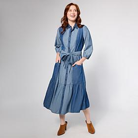 Tower Hill by Christie Brinkley Belted Denim Midi Dress