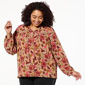 Tower Hill by Christie Brinkley Crochet Detail Neck-Tie Peasant Top