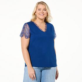 Tower Hill by Christie Brinkley Lace Sleeve Knit Top