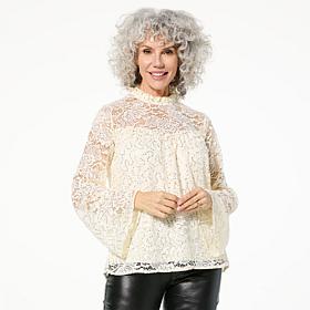 Tower Hill by Christie Brinkley Sequined Lace Bell Sleeve Blouse