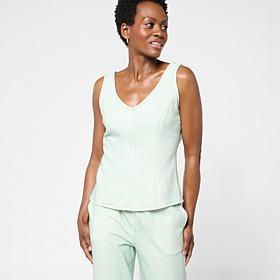 TowerHill by Christie Brinkley Double Take Denim Knit Illusion Tank 