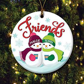 Two Snowmen Friends Personalized Ceramic Ornament