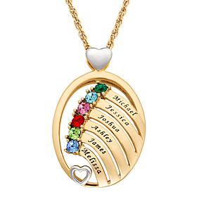 Two-Tone Oval Name And Birthstone Crystal Hearts Pendant