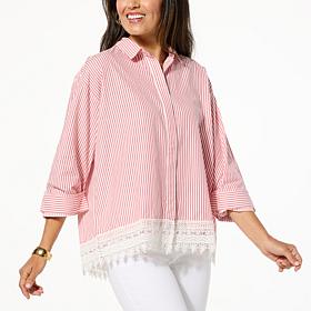 TWRHLL by Christie Brinkley Button Down Shirt with Lace