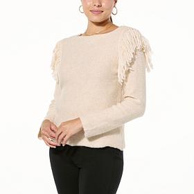TWRHLL by Christie Brinkley Fringe Detail Boatneck Sweater