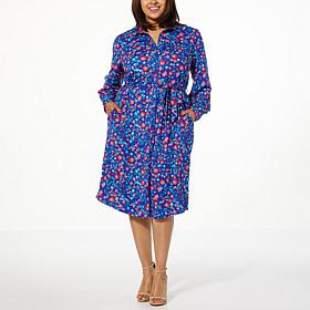 TWRHLL by Christie Brinkley Long Sleeve Shirt Dress with Belt