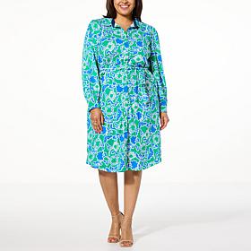 TWRHLL by Christie Brinkley Long Sleeve Shirt Dress with Belt