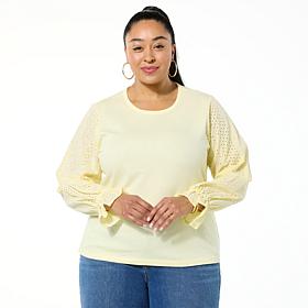 TWRHLL by Christie Brinkley Mixed Media Balloon Sleeve Top