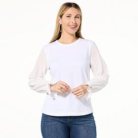 TWRHLL by Christie Brinkley Mixed Media Balloon Sleeve Top