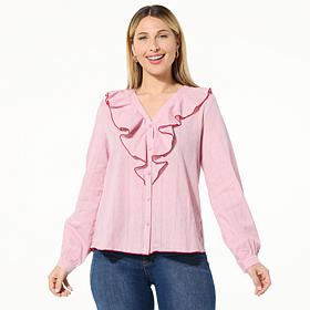 TWRHLL by Christie Brinkley Ruffle Front Blouse