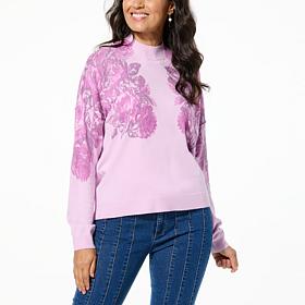 TWRHLL by Christie Brinkley Vintage Floral Print Mock-Neck Sweater