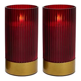 Unmatched Set of 2 Ribbed Glass Flameless Candles