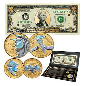 USA 250th Anniversary Gold-Plated Coins and Currency Set