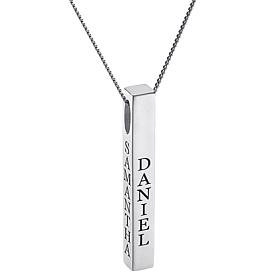 Vertical 4-Sided Engraved Family Name Pendant