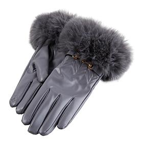 Vince Camuto Faux Fur-Trimmed Faux Leather Gloves with Buckle Detail