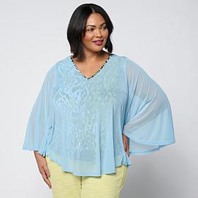 Vivica A. Fox Collection Overlay Mesh Flutter-Sleeve Top