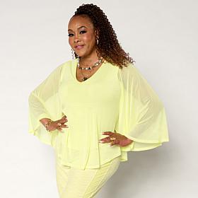 Vivica A. Fox Collection Overlay Mesh Flutter-Sleeve Top