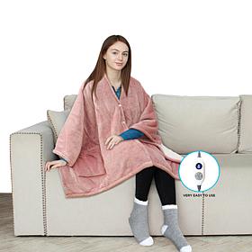 Warm & Cozy 64" x 50" Heated Plush to Sherpa Angel Wrap