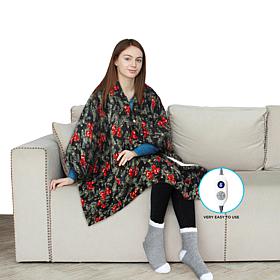 Warm & Cozy 64" x 50" Heated Plush to Sherpa Angel Wrap