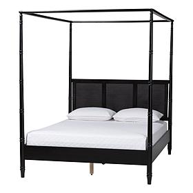 Wholesale Interiors Baxton Studio Marisela Canopy Bed-Rattan Headboard