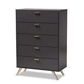 Wholesale Interiors Kelson Dark Grey and Gold Wood 5-Drawer Chest