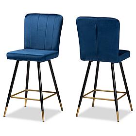 Wholesale Interiors Preston Velvet Fabric Upholstered 2Pc Stool Set